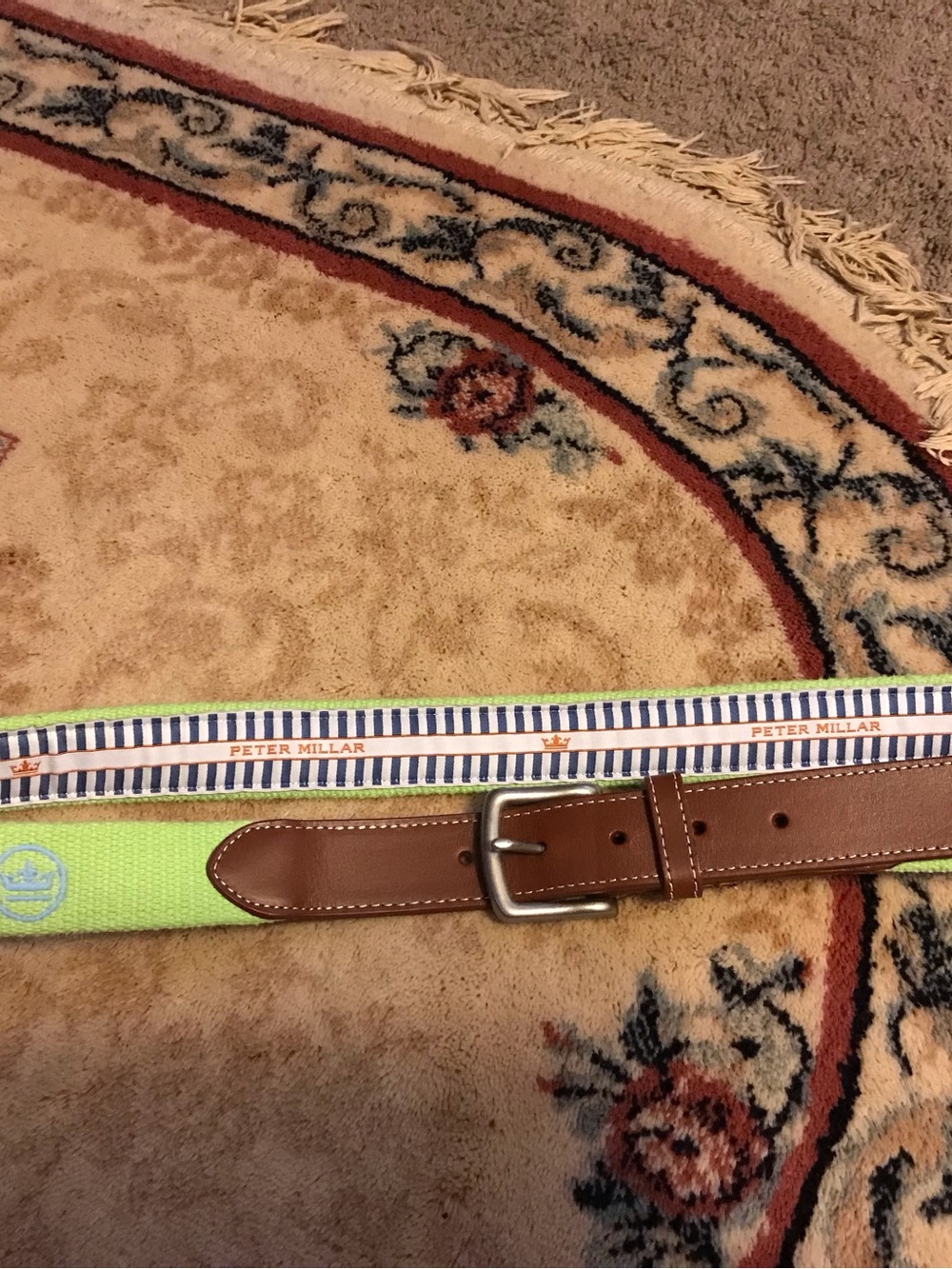 Peter Millar Woven Canvas Leather Golf Belt, Brass USA Men's Size 38
